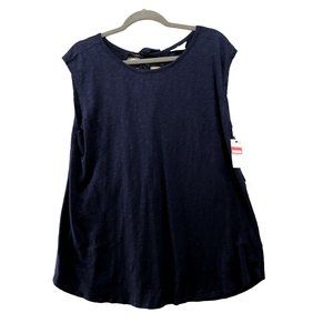 NWT CASLON Sleeveless T Shirt Top Womens Large L Dark Blue Cut Out Tie Back